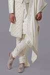 Talking Threads_Ivory Silk Embroidered Chikankari Floral Sherwani Set _at_Aza_Fashions