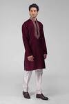 Buy_Talking Threads_Maroon Silk Sequins, Beads Embroidered Straight Kurta And Pant Set_Online_at_Aza_Fashions
