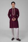 Shop_Talking Threads_Maroon Silk Sequins, Beads Embroidered Straight Kurta And Pant Set_Online_at_Aza_Fashions