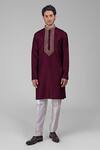 Buy_Talking Threads_Maroon Silk Sequins, Beads Embroidered Straight Kurta And Pant Set