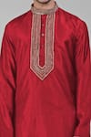 Talking Threads Red Silk Embroidered Sequins Kurta And Pant Set at Aza Fashions Talking Threads_Red Silk Embroidered Sequins Kurta And Pant Set _at_Aza_Fashions