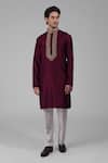 Talking Threads_Maroon Silk Sequins, Beads Embroidered Kurta_Online_at_Aza_Fashions