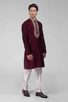 Buy_Talking Threads_Maroon Silk Sequins, Beads Embroidered Kurta_Online_at_Aza_Fashions