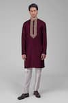 Shop_Talking Threads_Maroon Silk Sequins, Beads Embroidered Kurta_Online_at_Aza_Fashions