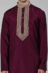 Talking Threads_Maroon Silk Sequins, Beads Embroidered Kurta_at_Aza_Fashions