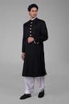 Talking Threads_Black Silk Sherwani And Pathani Set  _at_Aza_Fashions