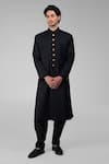 Buy_Talking Threads_Black Silk Straight Sherwani And Pathani Set  _at_Aza_Fashions