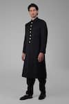 Talking Threads_Black Silk Straight Sherwani And Pathani Set  _Online_at_Aza_Fashions