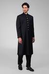 Buy_Talking Threads_Black Silk Straight Sherwani And Pathani Set  