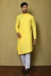 Buy_Arihant Rai Sinha_Yellow Kurta Cotton Silk Solid Asymmetric And Pant Set _at_Aza_Fashions