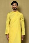 Arihant Rai Sinha_Yellow Kurta Cotton Silk Solid Asymmetric And Pant Set _Online_at_Aza_Fashions