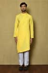 Shop_Arihant Rai Sinha_Yellow Kurta Cotton Silk Solid Asymmetric And Pant Set _Online_at_Aza_Fashions