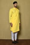 Arihant Rai Sinha_Yellow Kurta Cotton Silk Solid Asymmetric And Pant Set _at_Aza_Fashions