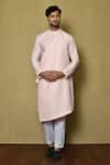 Buy_Arihant Rai Sinha_Pink Kurta Cotton Silk Asymmetric And Pant Set _at_Aza_Fashions