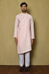 Shop_Arihant Rai Sinha_Pink Kurta Cotton Silk Asymmetric And Pant Set _Online_at_Aza_Fashions