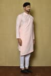 Arihant Rai Sinha_Pink Kurta Cotton Silk Asymmetric And Pant Set _at_Aza_Fashions