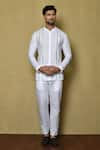 Buy_Arihant Rai Sinha_White Kurta Cotton Striped Panelled Short And Pant Set _at_Aza_Fashions