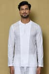 Arihant Rai Sinha_White Kurta Cotton Embroidered Work Short And Pant Set _Online_at_Aza_Fashions