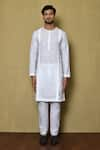 Shop_Arihant Rai Sinha_White Kurta Cotton Embroidered Panelled And Pant Set _Online_at_Aza_Fashions