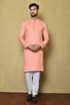 Buy_Arihant Rai Sinha_Peach Kurta Jacquard Silk Striped And White Pant Set _at_Aza_Fashions