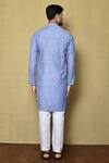 Shop_Arihant Rai Sinha_Blue Kurta Jacquard Silk Striped Checkered Pattern And White Pant Set_at_Aza_Fashions