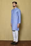 Shop_Arihant Rai Sinha_Blue Kurta Jacquard Silk Striped Checkered Pattern And White Pant Set_Online_at_Aza_Fashions
