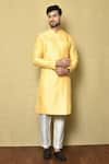 Buy_Arihant Rai Sinha_Yellow Kurta Silk Geometric Pattern And White Pant Set _at_Aza_Fashions