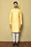 Buy_Arihant Rai Sinha_Yellow Kurta Silk Geometric Pattern And White Pant Set _Online_at_Aza_Fashions