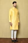 Shop_Arihant Rai Sinha_Yellow Kurta Silk Geometric Pattern And White Pant Set _Online_at_Aza_Fashions