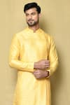 Arihant Rai Sinha_Yellow Kurta Silk Geometric Pattern And White Pant Set _at_Aza_Fashions