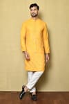 Buy_Arihant Rai Sinha_Yellow Kurta Silk Geometric And Pant Set _at_Aza_Fashions