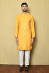 Buy_Arihant Rai Sinha_Yellow Kurta Silk Geometric And Pant Set _Online_at_Aza_Fashions