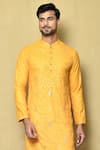 Arihant Rai Sinha_Yellow Kurta Silk Geometric And Pant Set _at_Aza_Fashions