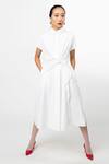 Buy_Leh Studios_White 100% Cotton Plain Collar Curtain Dress _at_Aza_Fashions