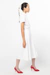Leh Studios_White 100% Cotton Plain Collar Curtain Dress _Online_at_Aza_Fashions