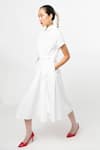 Shop_Leh Studios_White 100% Cotton Plain Collar Curtain Dress _Online_at_Aza_Fashions