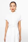 Leh Studios_White 100% Cotton Plain Collar Curtain Dress _at_Aza_Fashions