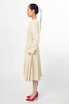 Buy_Leh Studios_Beige 100% Viscose Plain Notched V Multi Pleated Dress _Online_at_Aza_Fashions
