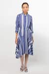 Buy_Leh Studios_Blue Cotton Multi Striped Shirt Dress_at_Aza_Fashions