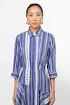 Leh Studios_Blue Cotton Multi Striped Shirt Dress_Online_at_Aza_Fashions
