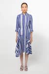Buy_Leh Studios_Blue Cotton Multi Striped Shirt Dress_Online_at_Aza_Fashions