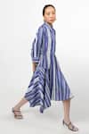 Leh Studios_Blue Cotton Multi Striped Shirt Dress_at_Aza_Fashions