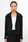 Leh Studios_Black Lapel Collar Linen Jacket_Online_at_Aza_Fashions