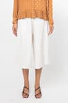 Leh Studios_White 100% Cotton A-line Trouser _Online_at_Aza_Fashions