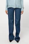 Buy_Leh Studios_Blue 100% Cotton Plain Straight Cut Denim Trouser _Online_at_Aza_Fashions