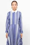 Leh Studios_Blue 100% Cotton Striped Lace Collar Pattern Shirt Dress  _Online_at_Aza_Fashions