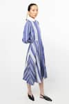 Shop_Leh Studios_Blue 100% Cotton Striped Lace Collar Pattern Shirt Dress  _Online_at_Aza_Fashions