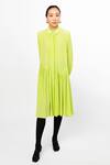 Leh Studios_Green 100% Cotton Plain Collar Micro Pleated Flare Shirt Dress _Online_at_Aza_Fashions