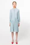 Buy_Leh Studios_Blue 100% Silk Plain Collar Ladder Shirt Dress _at_Aza_Fashions