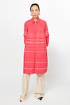 Buy_Leh Studios_Pink 100% Cotton Stitch Collar Pleated Fence Shirt Dress _at_Aza_Fashions
